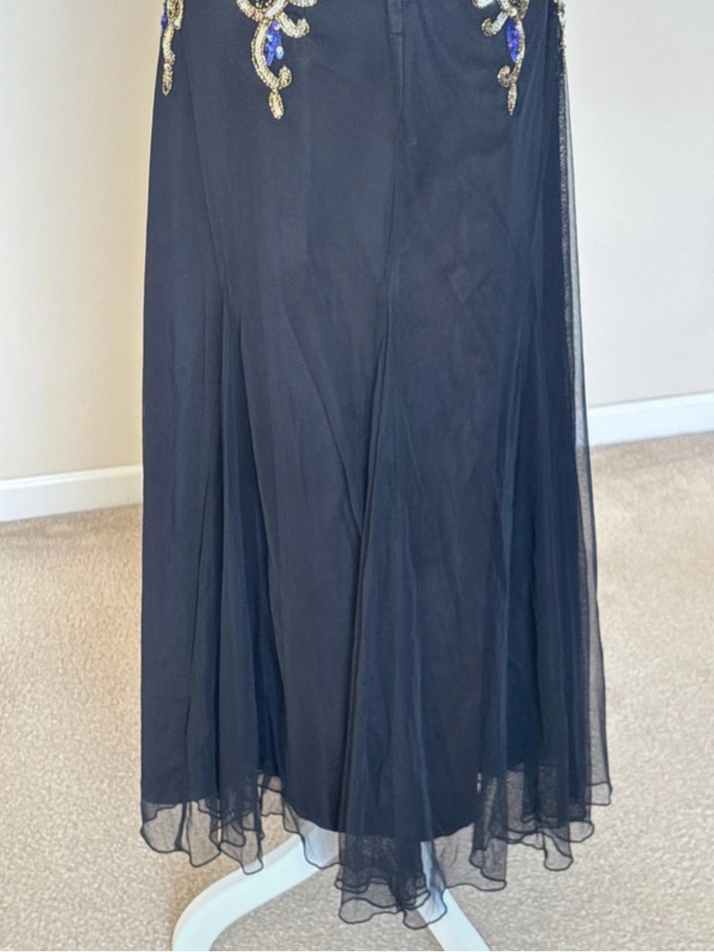 Midnight Velvet Black Evening Gown with Gold and Blue Embellishment - Picture 4 of 7